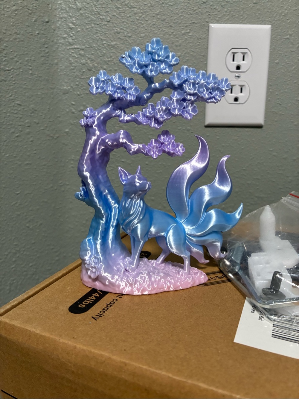 Iridescent Blue-Purple Ceramic Fox Sculpture - Decorative Home Art